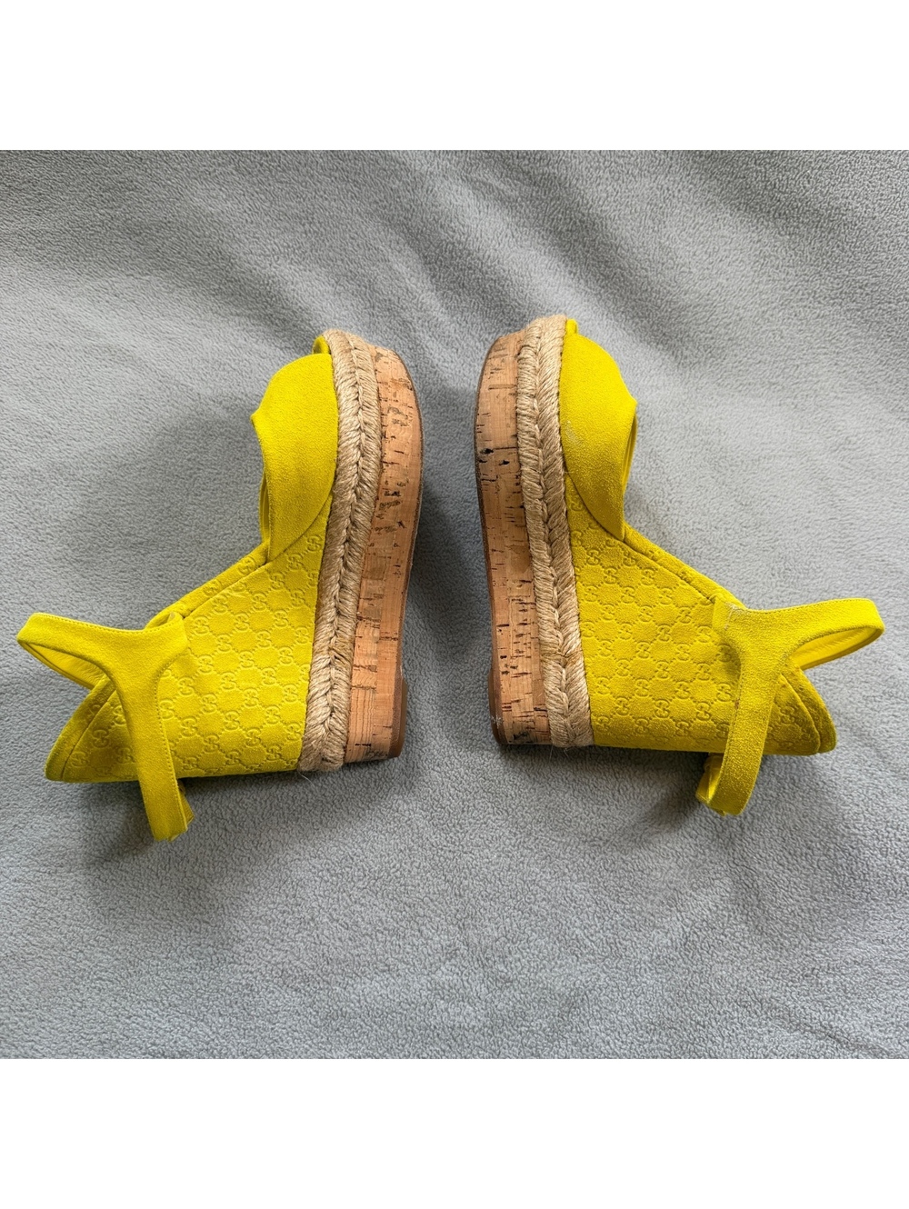 Gucci Microguccissima Yellow Suede Espadrille Platform Wedge Sandals 36.5 - Picture 13 of 13